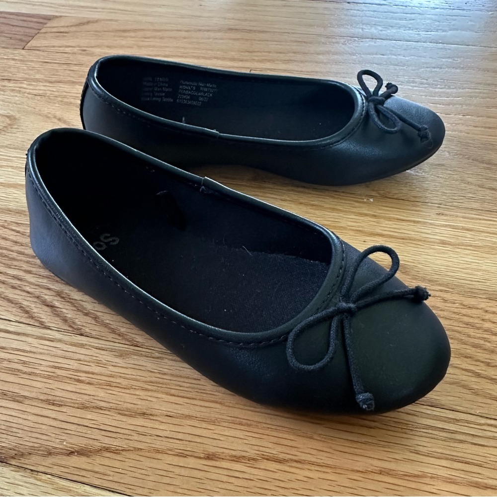 SO Girls Black Ballet Flats Bow Dress Shoes Sz 12